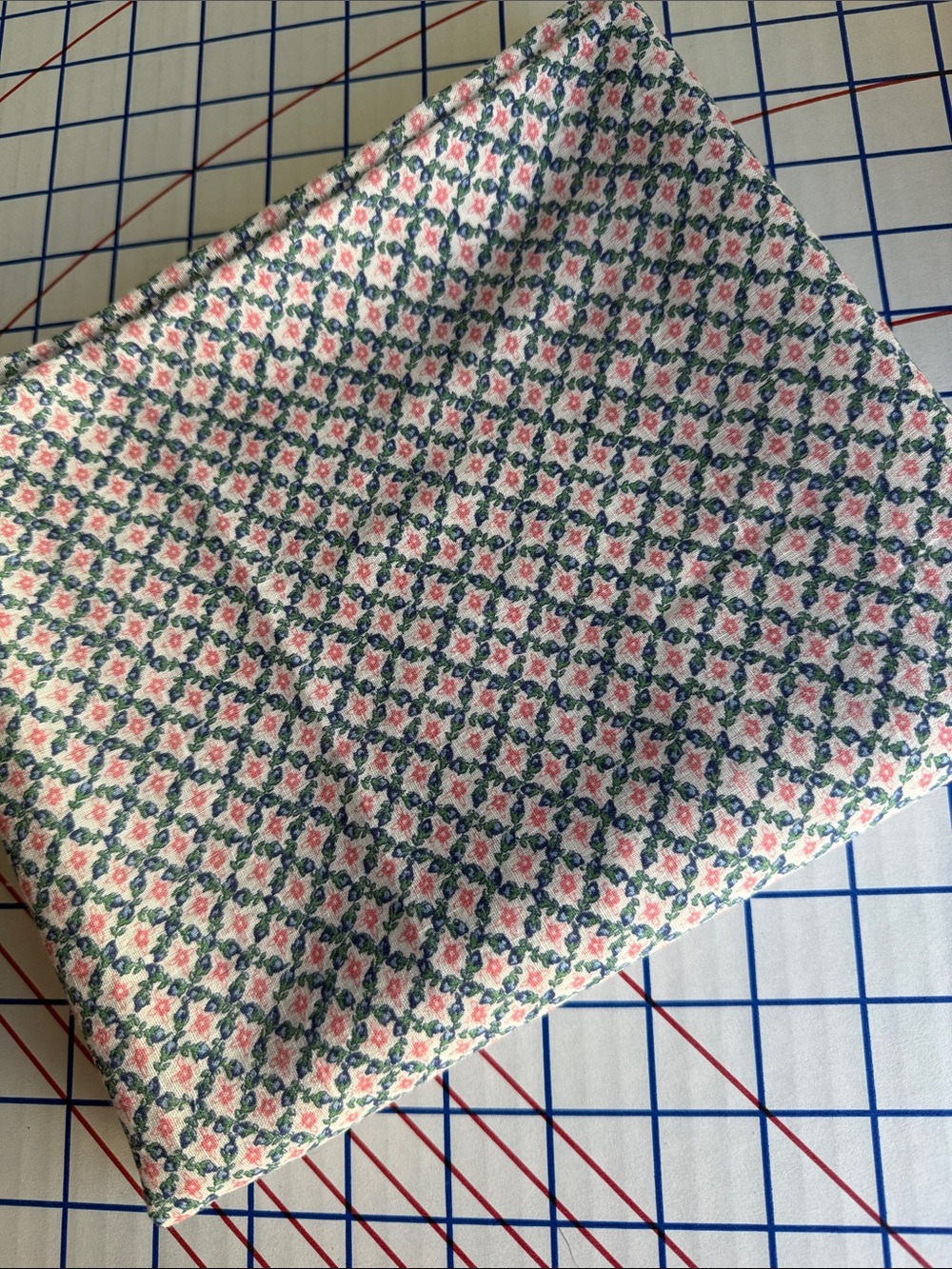Floral Cotton Fabric Panel in White, Green & Pink